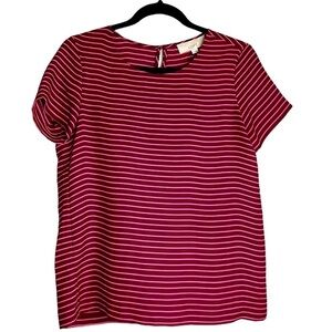 LOFT Burgundy & Pink Striped Short Sleeve Top Size XS